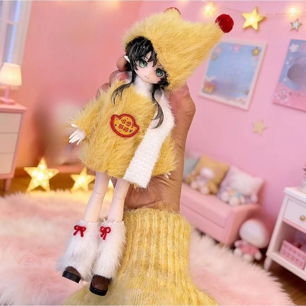 Набор зимней одежды для кукол 1/8 1/12 OB11 BJD - Милый теплый наряд горничной из плюша, аксессуары для переодевания кукол (Только Одежда)