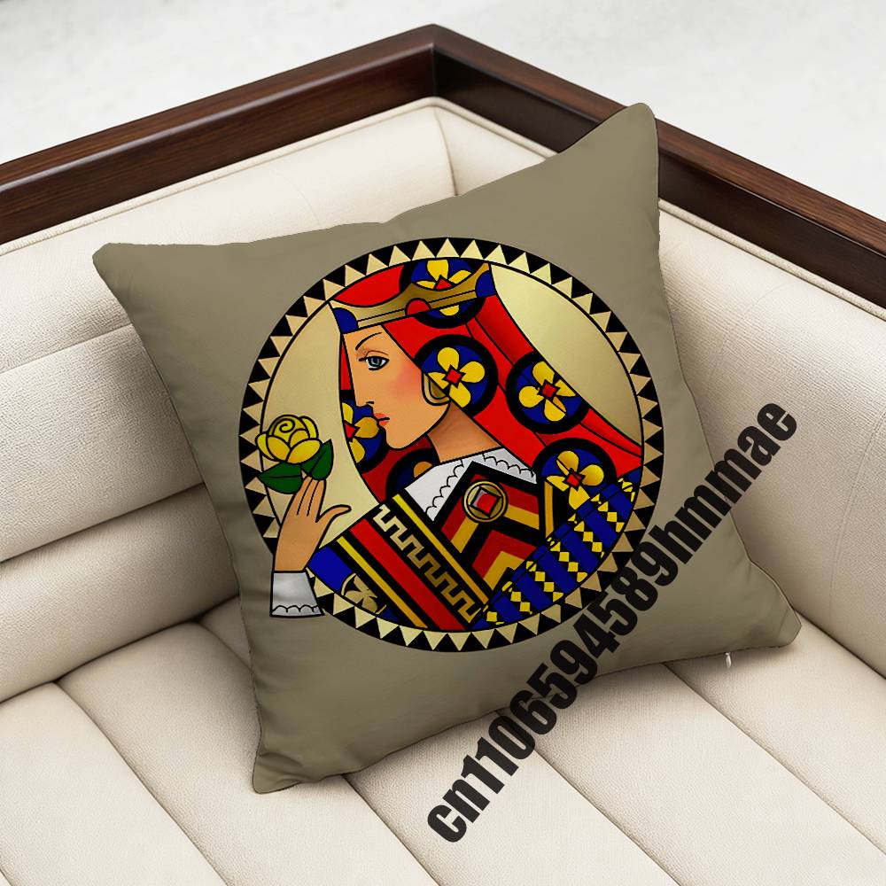 For Playing Cards Poker Red Heart Spades King Queen Throw Pillow Case Sham 45X45Cm 40Cm Square Car Pillowcase Pad Cushion Cover