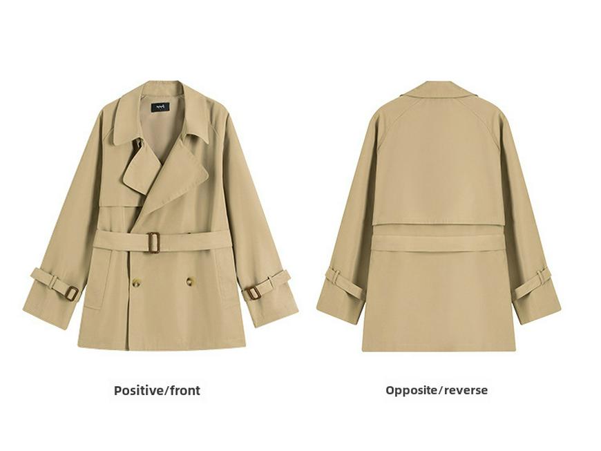 Пальто цвета хаки для женщин - весна 2024 г., корейский стиль, короткий дизайн в британском стиле, маленькие размеры