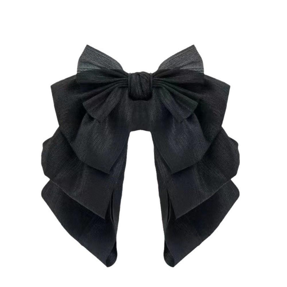 Elegant Black Bow Shark Clip French Style Women Sequin Hairgrips Shiny Rhinestone Hair Claw  Female