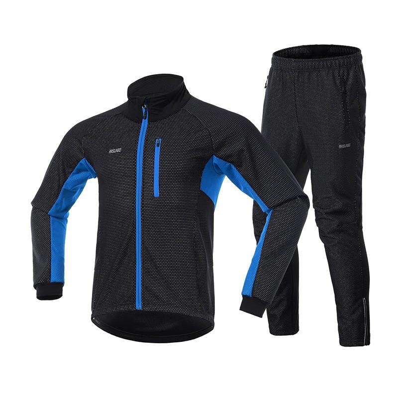 Winter Windproof Fleece Cycling Jacket Pants Set Men Women Outdoor Sportswear