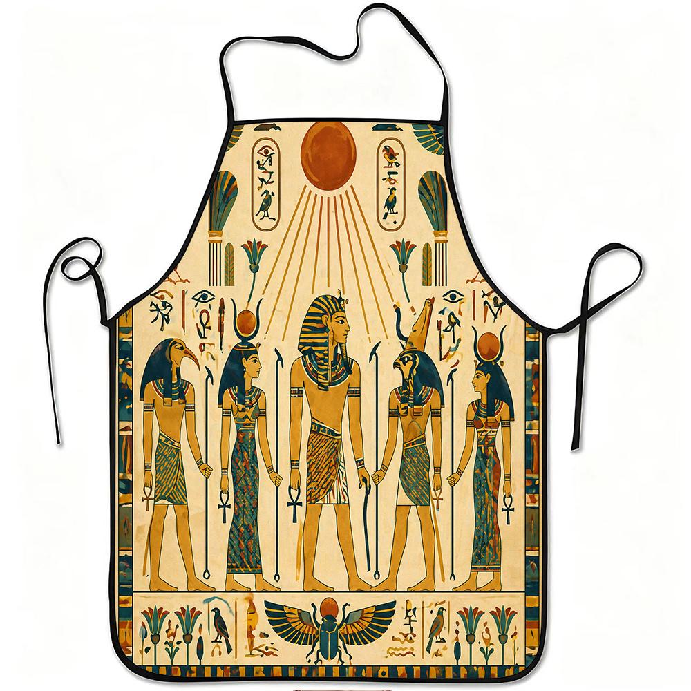 1pc Ancient Egyptian Gods Hieroglyphic Art Print Apron, Durable And Easy to Clean, Adjustable Waistband, Polyester Material, for Kitchen Cooking, Gard