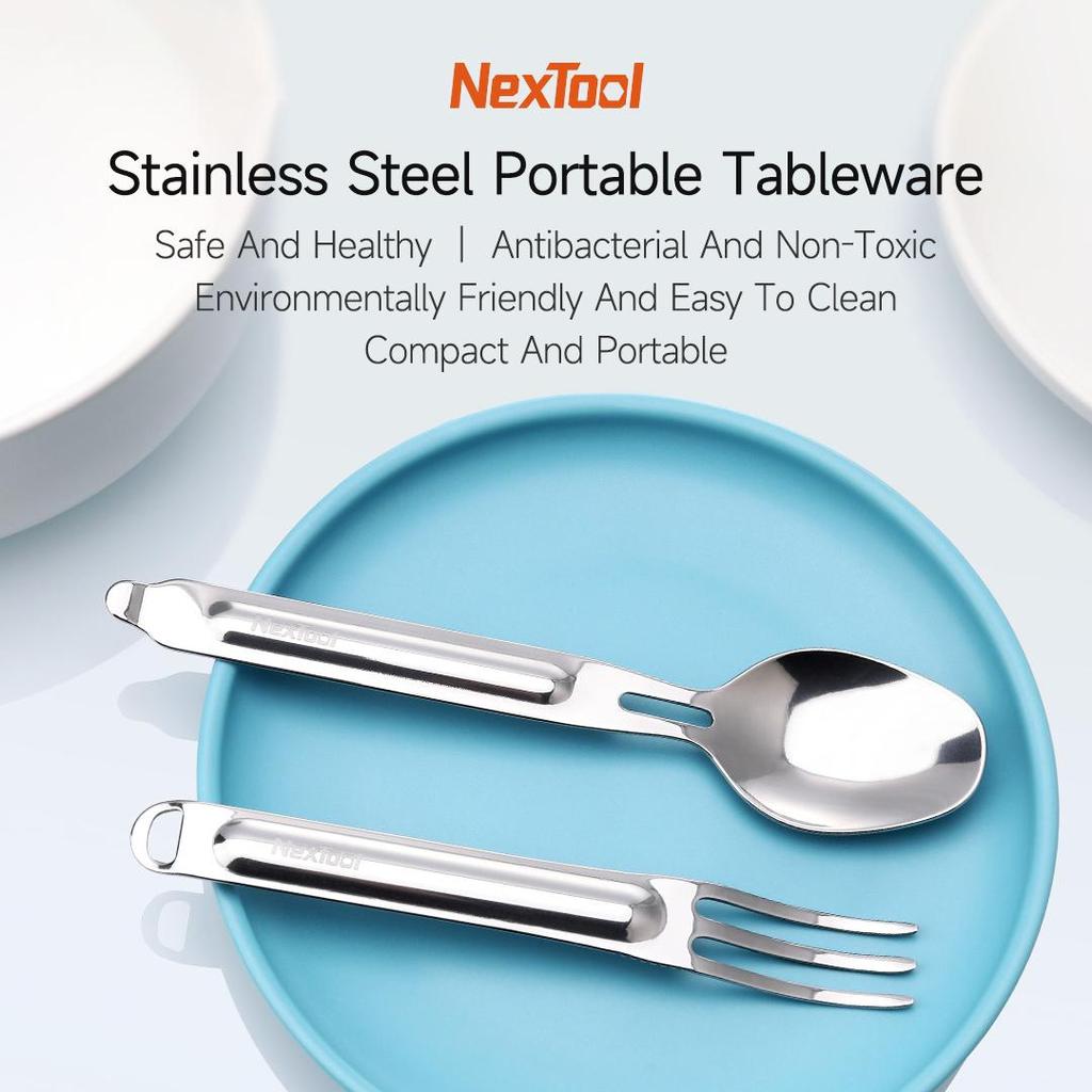 Набор столовых приборов Xiaomi Nextool, 2 шт./компл., стальной нож, вилка, ложка, столовые приборы для семейного путешествия, портативная посуда с ящиком для хранения, мини-посуда для пикника