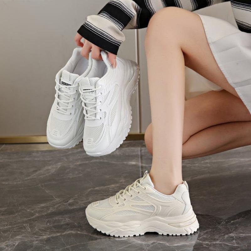 New Spring 2025 Fashionable Thick-soled Height-increasing Casual Single-shoe Mesh Lightweight Running Women's Shoes