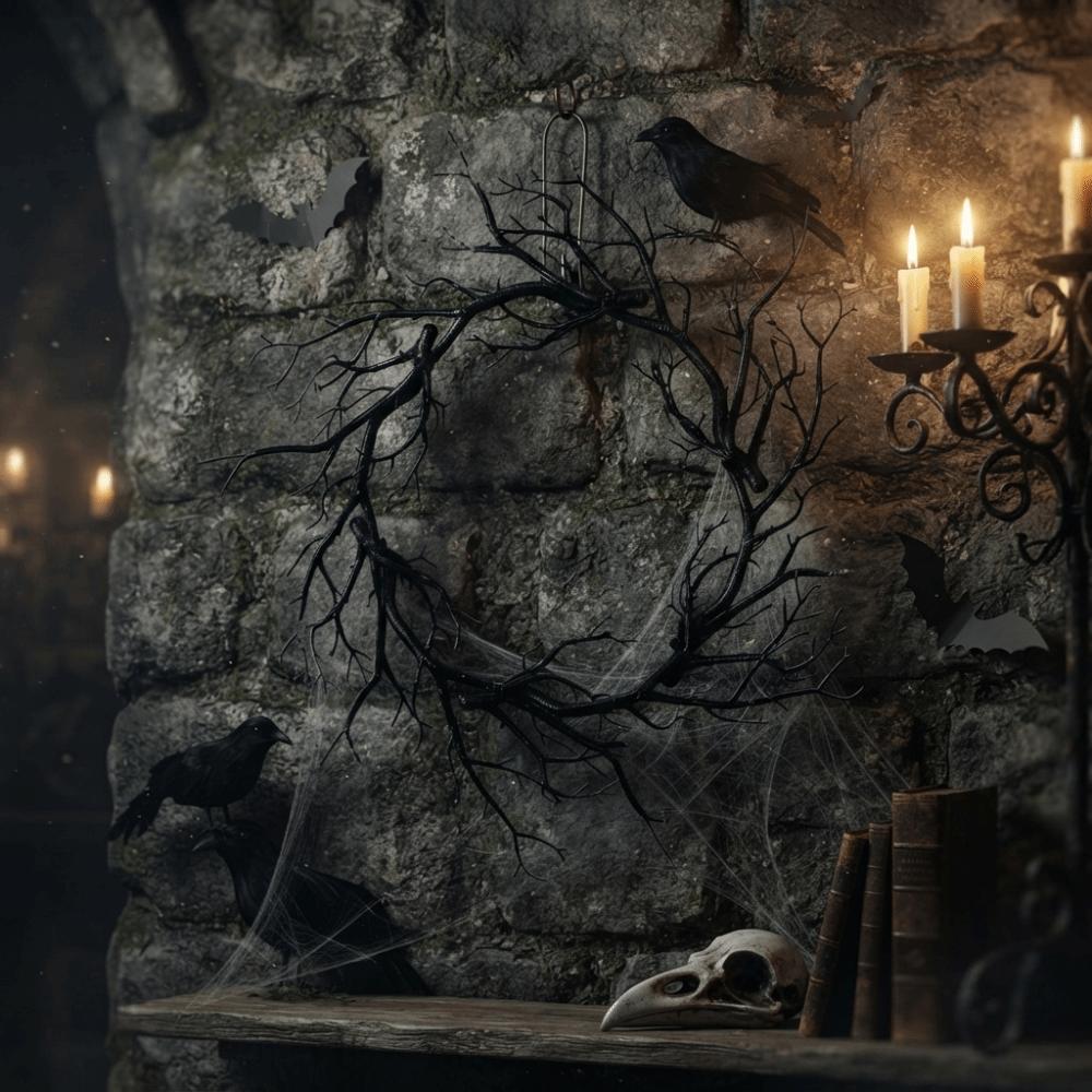 Artificial Twisted Twigs Halloween Black Branch Garland Wall-Mounted Halloween Spooky Wreath Bar