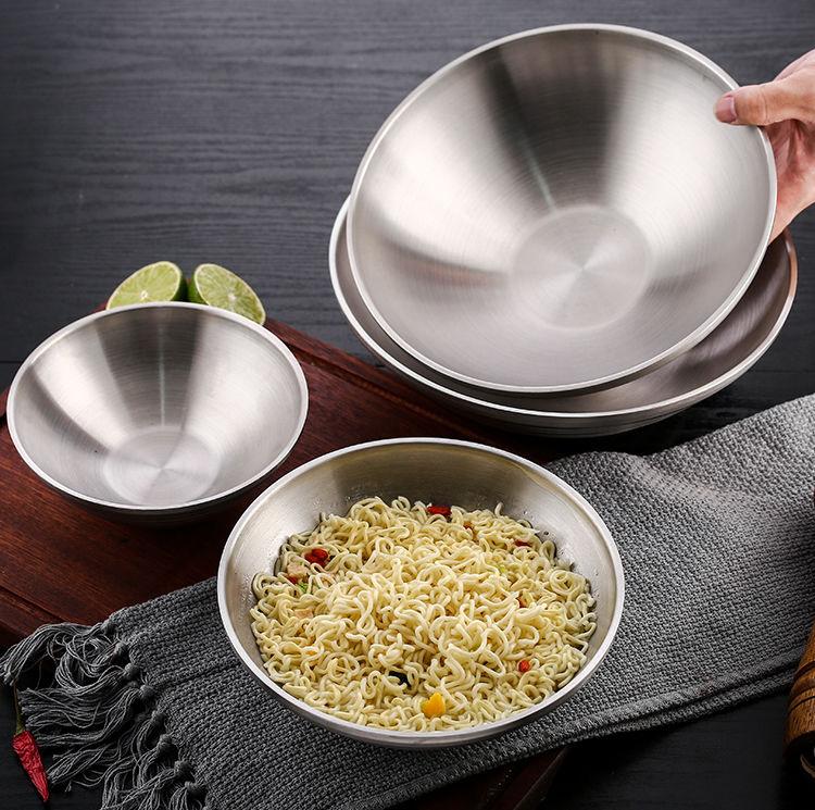 Household Korean Style Metal Salad Fruit Noodle Mixing Bowl 20CM Stainless Steel Gold Large Round Soup Ramen Bowl
