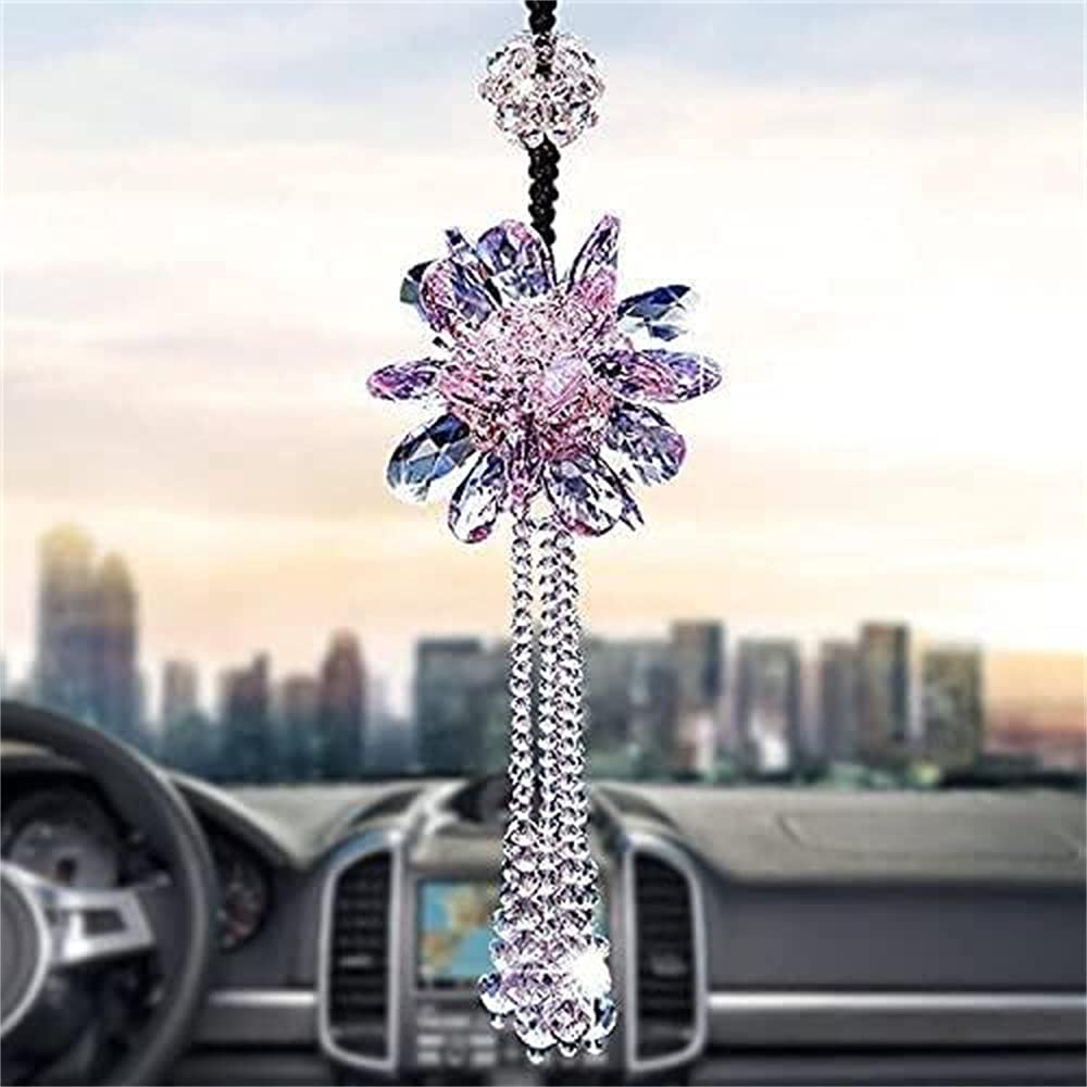 Автомобильный кулон, зеркало, украшение для салона автомобиля, подвесное украшение из кристаллов, подвеска для сумки, зеркало, хрустальная сумка (розовый)