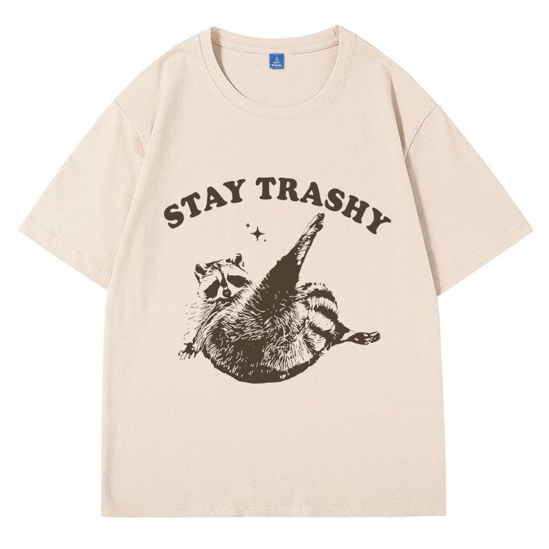 Vintage 9Os Funny Racoon T Shirt Y2k Clothes Boho Aesthetic Cute Stay Trashy T-shirt Funny Meme Oversized Cotton Short Sleeve