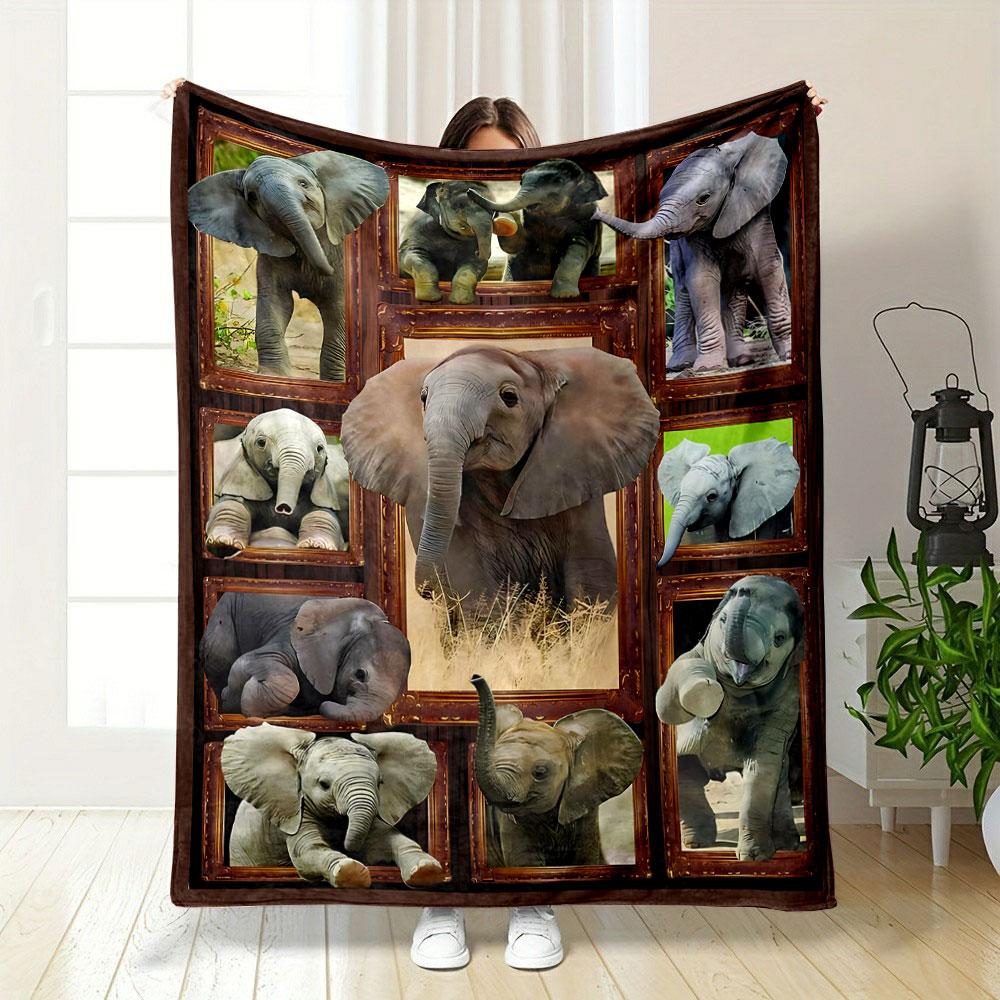 Adorable Baby Elephants Pattern Blanket bedroom Blanket for Livingroom Couch lunch break Soft throw for Friend's festival Gift