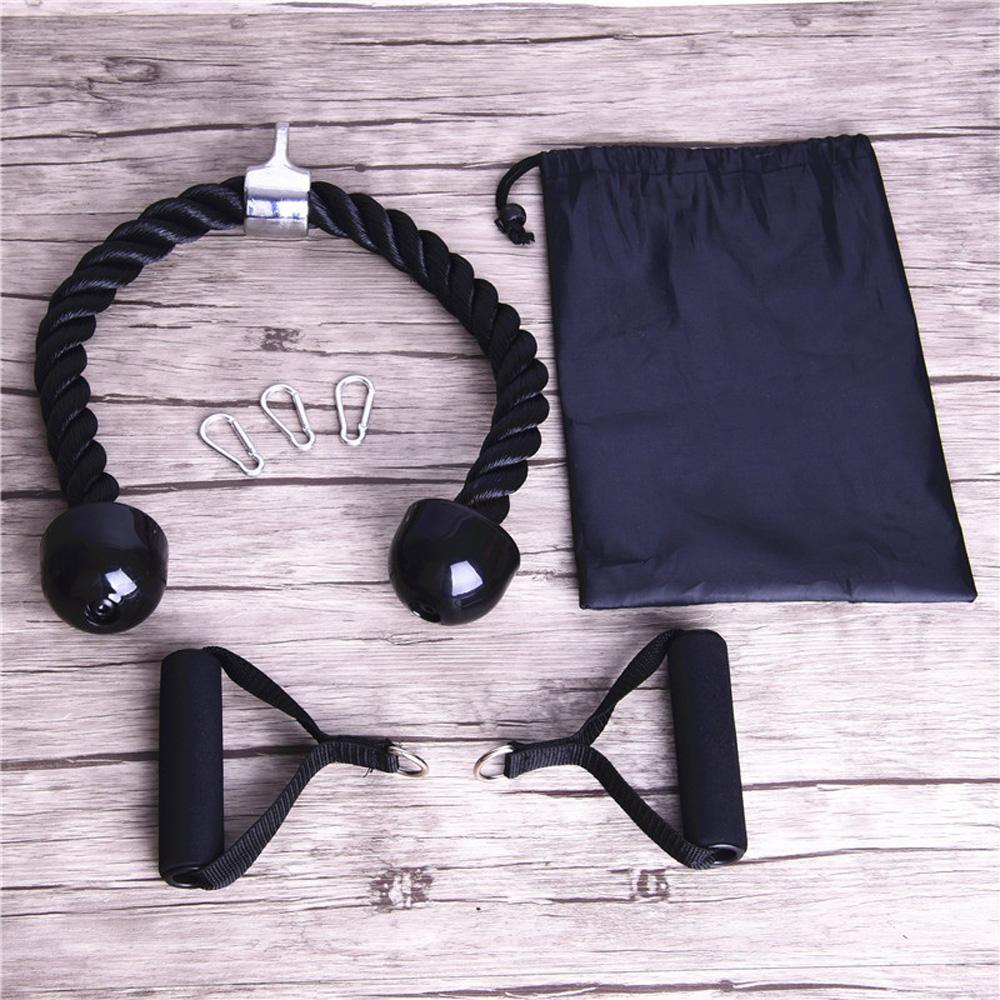 Gym Cable Machine Attachment Set Triceps Pull Down Rope with Resistance Bands Handle and Carabiner Fitness Equipment