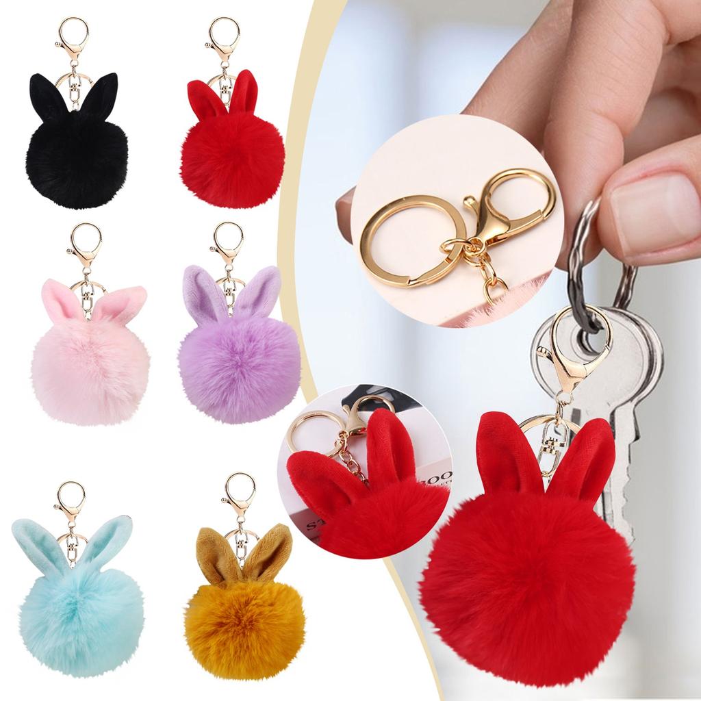 8CM-Light Gold-3cm Super Cute Rabbit Ears Ball Keychain Pendant Plush Pendant Imitation Bag Accessories Small Pendant