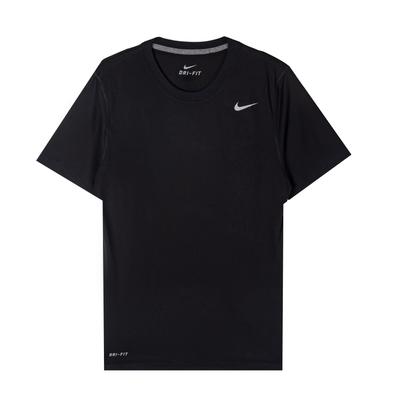 Dri-Fit Simple Logo Running Быстросохнущая дышащая трикотажная футболка с круглым вырезом и коротким рукавом для мужчин, топы, черный цвет 371684-010