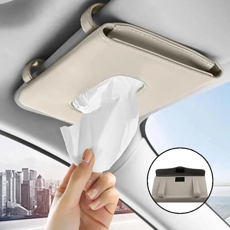 Car Tissue Box Sun Visor Seat Back Sunroof Car Tissue Box Bag Hanging Creative Leather Car Interior Supplies