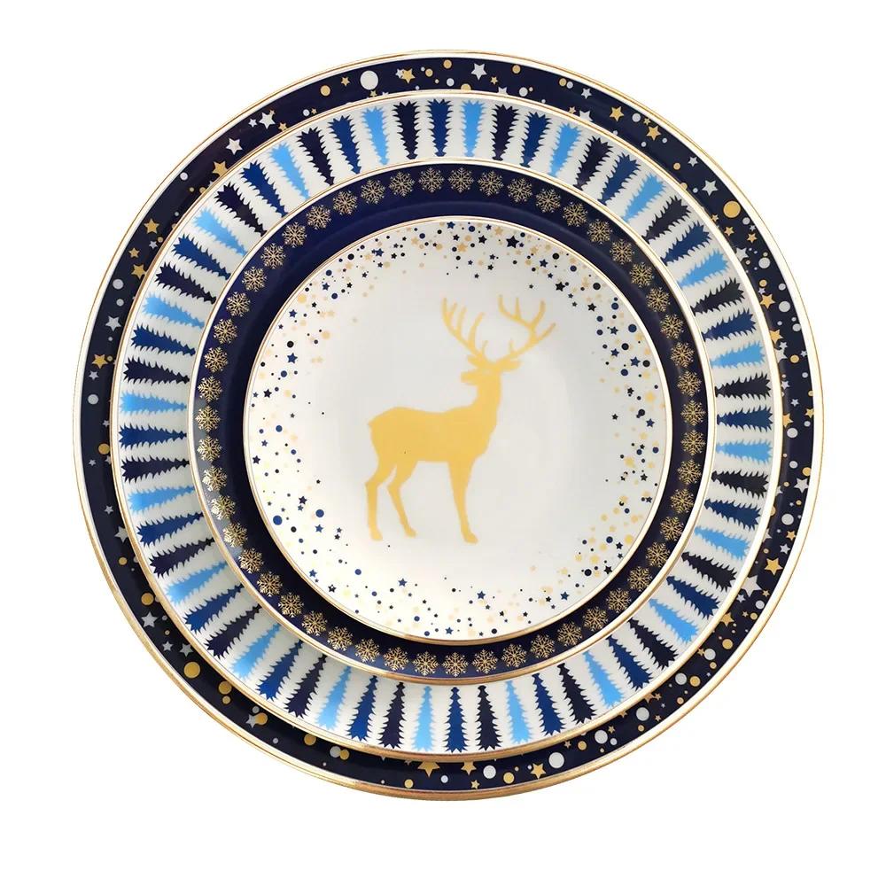 Christmas Bone China Nordic Breakfast Plate Salad Plate Western Steak Pasta Plate Set Dinnerware Set