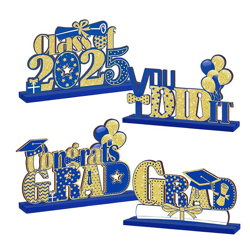 4pcs/Set 2025 Graduation Season Handmade Cartoon Pattern DIY Gift Creative Celebration Unique Wood Desktop Ornaments Decorations