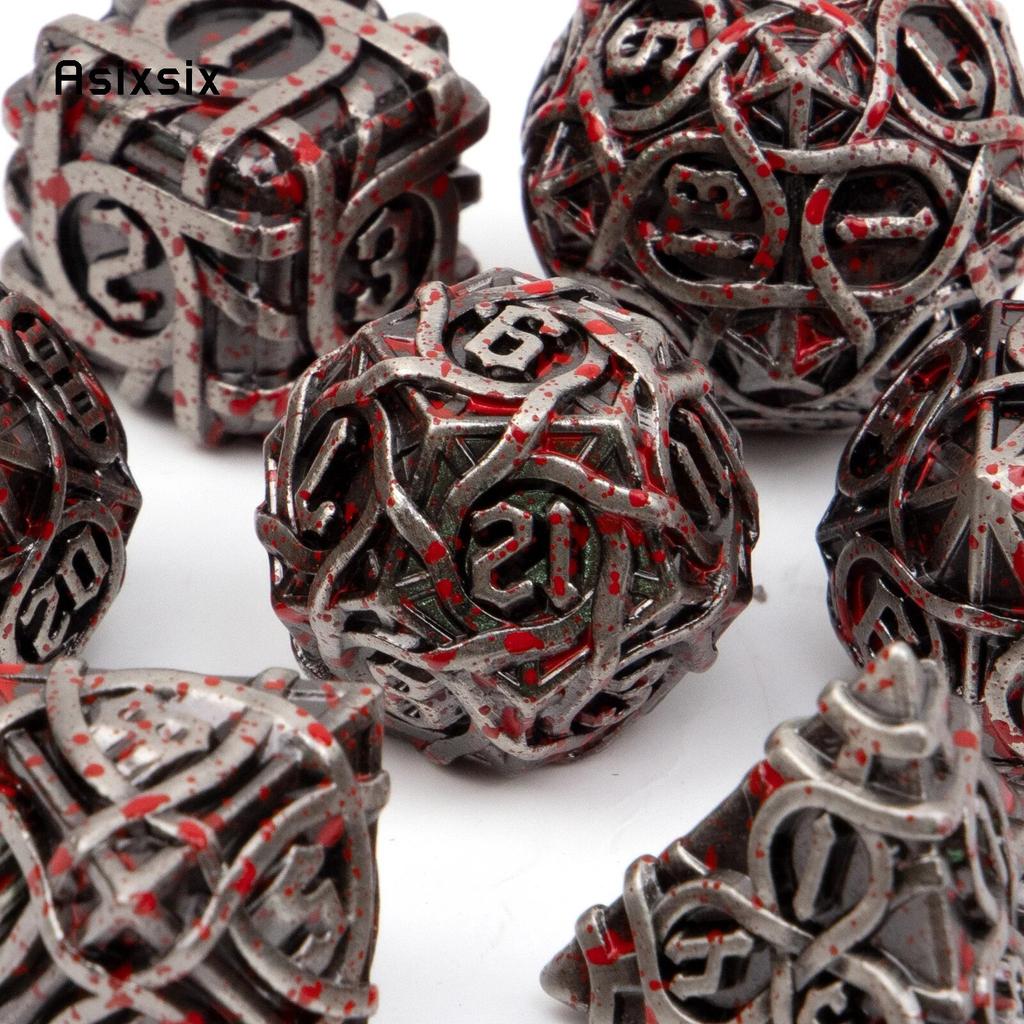 7 Pcs Silver Red Stripe Metal Dice Solid Metal Polyhedral Dice Set Suitable for Role-Playing RPG  Board Game Card Game