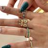 Кольцо из нержавеющей стали, Вакуумное покрытие 18K золотом, Цветок бирюзы, Корона, Открытый браслет