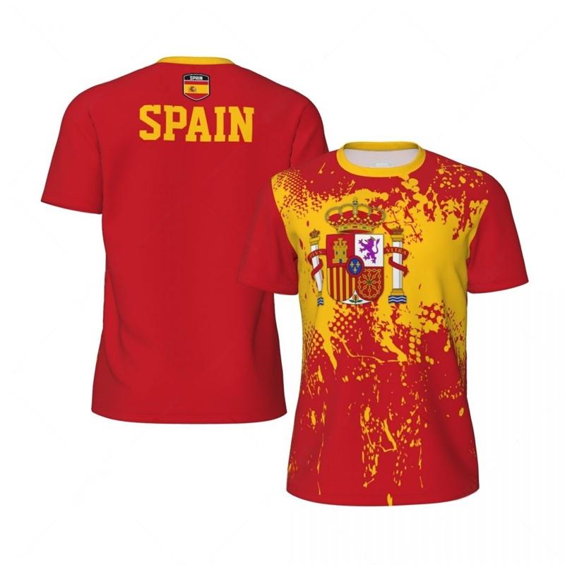 Spanish Flag Men's Football T-shirt Fashionable Summer Emblem 3D Printed Jersey Casual and Comfortable Loose Short Sleeved Tops