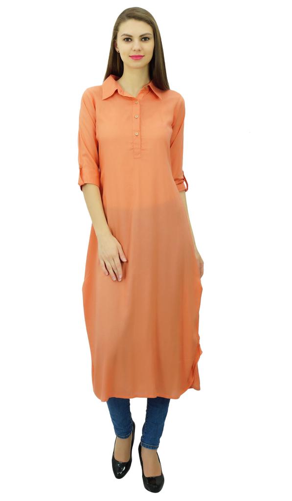 Phagun Индийская хлопковая смесь Курти Курта Повседневная одежда Воротник Туника Для