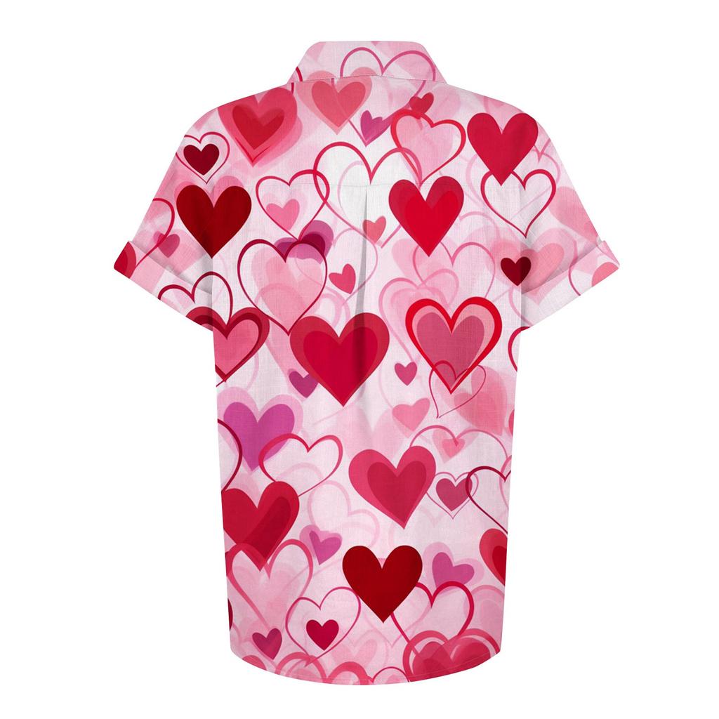 Женская свободная повседневная рубашка с короткими рукавами и отворотом с цифровым принтом и карманом