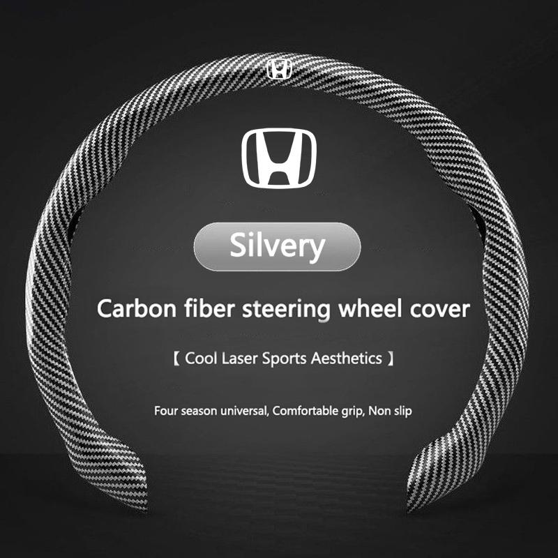 For Honda All Seasons Leather 5D Steering Wheel Cover Universal for 14.96 Inch Durable Carbon Fiber Cover Anti-Slip Veins Design