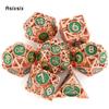 7 Pcs  Green Red Metal Dice Circular Hollow Metal Polyhedral Dice Set Suitable for Role-Playing RPG  Board Game Card Game