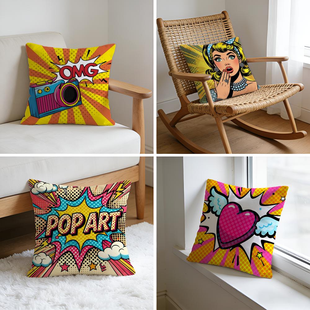 Cushion Cover Washed Linen Soft Breathable Decorative Case for Sofa Home Pillow cover Roy Lichtenstein