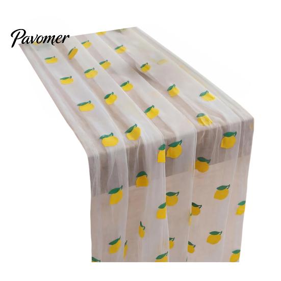 Berry Themed Party Supplies Sheer Tulle Table Runner, Strawberry Cherry Lemon Pattern, Summer Decorative Runner Overlay, Seasonal Fruit for