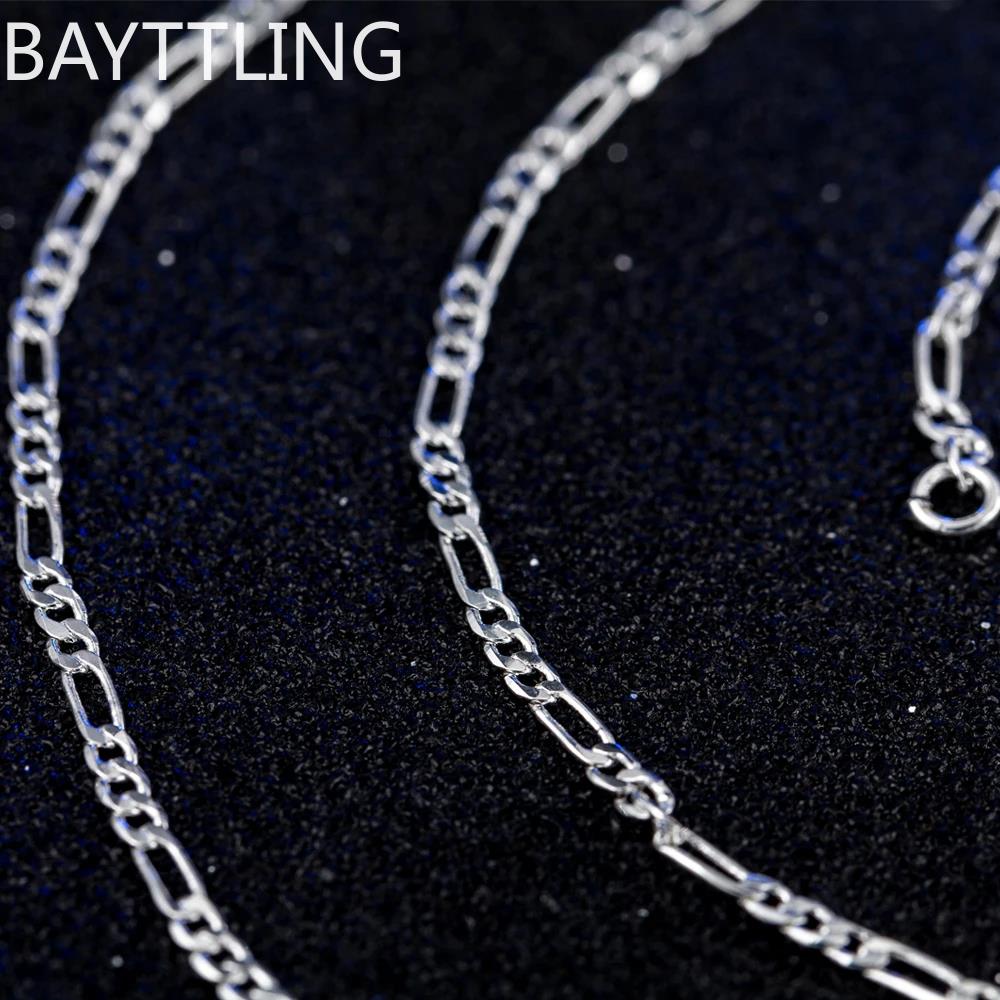 4mm 925 Sterling Silver Wide Figaro Necklace 3:1 Chain Hip Hop Necklace Side Chain Unisex Fashion Charm Jewelry Gift