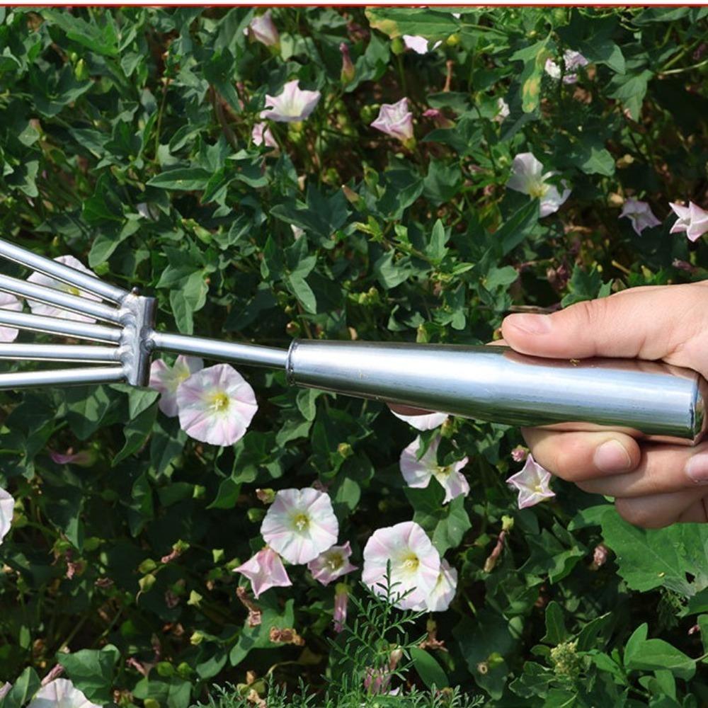 2-7 Teeth Garden Rake Stainless Steel Forged Weed Puller for Soil Loosening Weed Removal