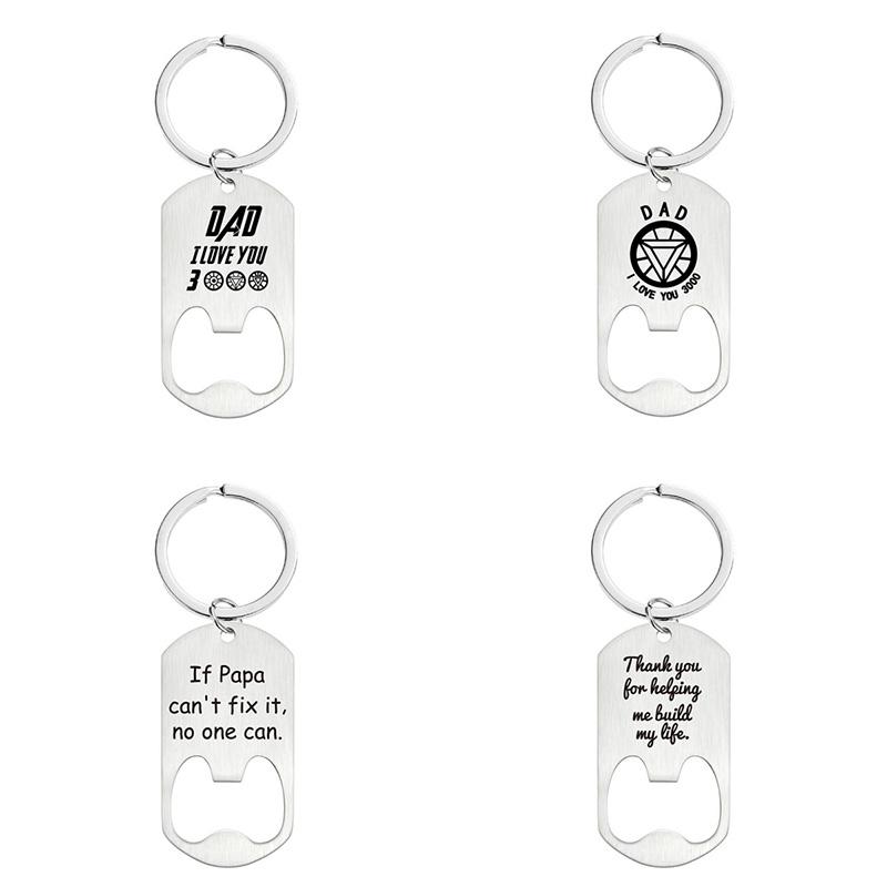 WTEMPO 4pcs/set Bottle Opener Key Chain Father's Day Gift for Loved Ones Engraved Metal Key Chain