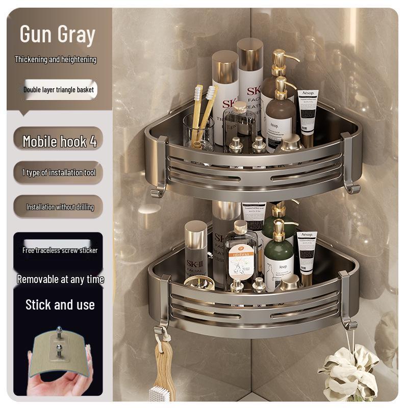 Gunmetal Punch-Free Space Aluminum Corner Bathroom Shelf