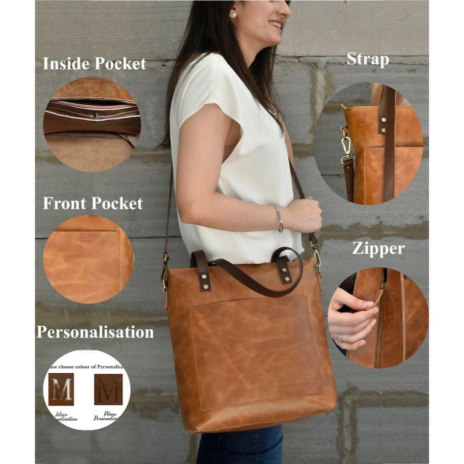 Leather Tote Bag for Woman Leather Purse Anniversary Gift for Her Leather Laptop Woman Work Bag Girlfriend Shoulder Shopper Handmade
