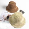 Women's Foldable Hand-Crocheted Straw Beach Hat with Rolled Brim