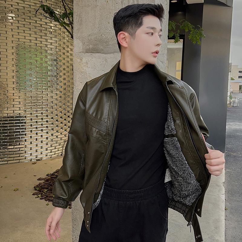 Кожаная куртка мужская осенне-зимняя американская ретро-парная флисовая теплая кожаная куртка локомотивная мужская ветрозащитная повседневная куртка