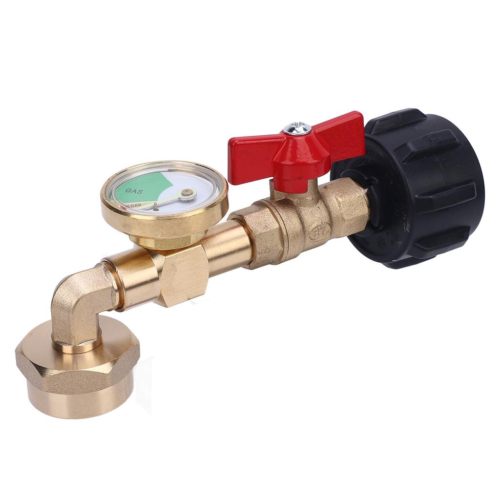 Tank Refill Elbow Adapter with Gauge Metal High Temperature Proof Real Time Pressure Monitoring for BBQ Gas Grill