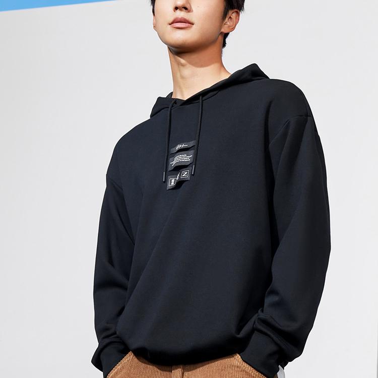 Anta Толстовка с капюшоном и вышивкой на шнурке с надписью, топы унисекс, черный 152311749-4