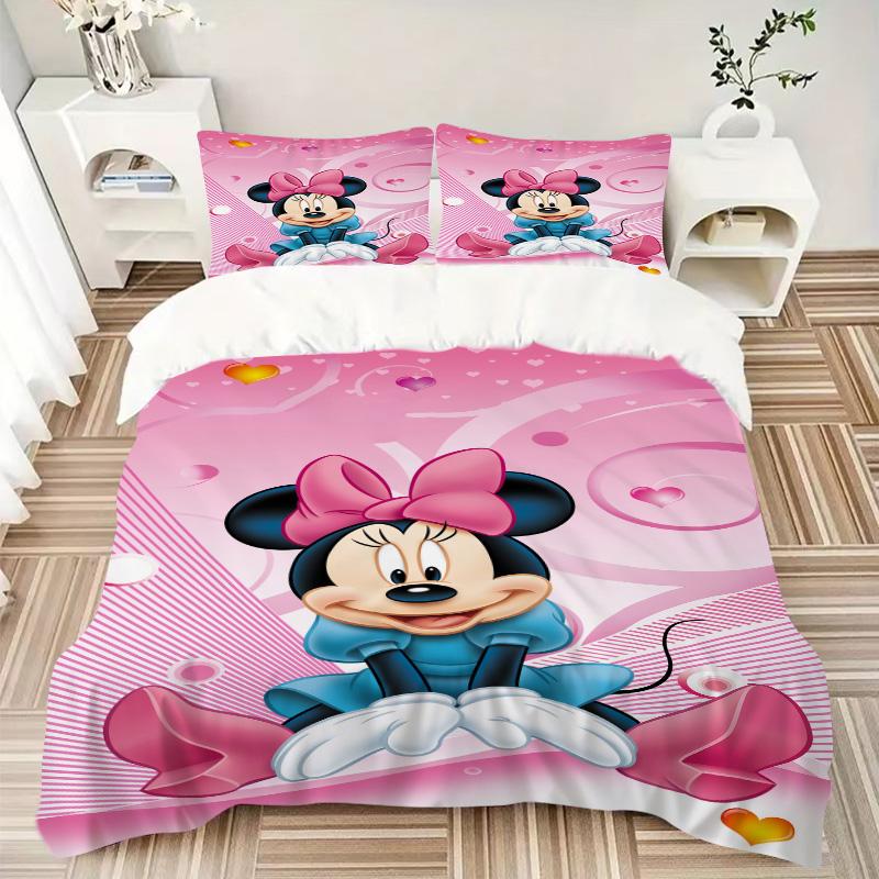 Minnie Mouse Valentine'S Day Print 3Pcs Bedding Setduvet Cover With 2 Bedropillowcase Home Birthday Gift