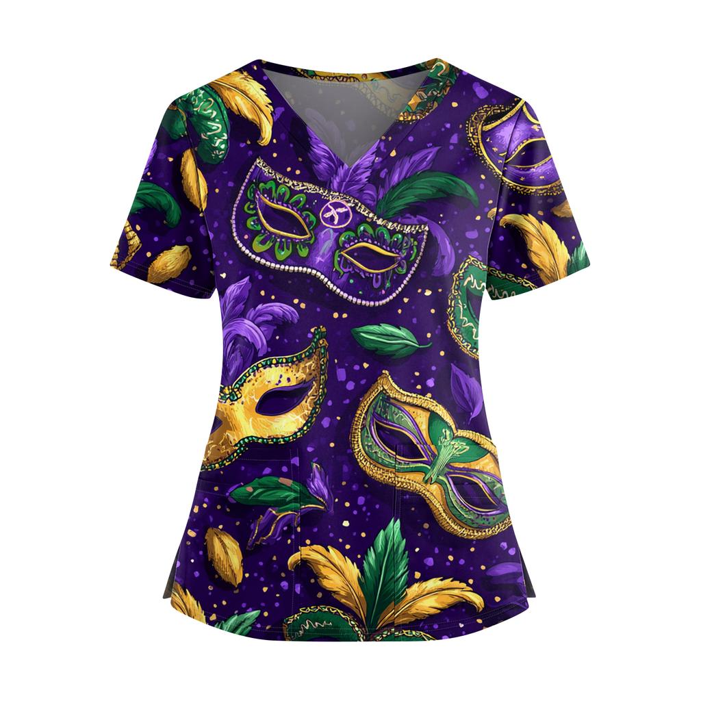 Женская футболка для сиделки с принтом, V-образным вырезом, двумя карманами, короткими рукавами, разрезом по подолу, униформа для сиделки