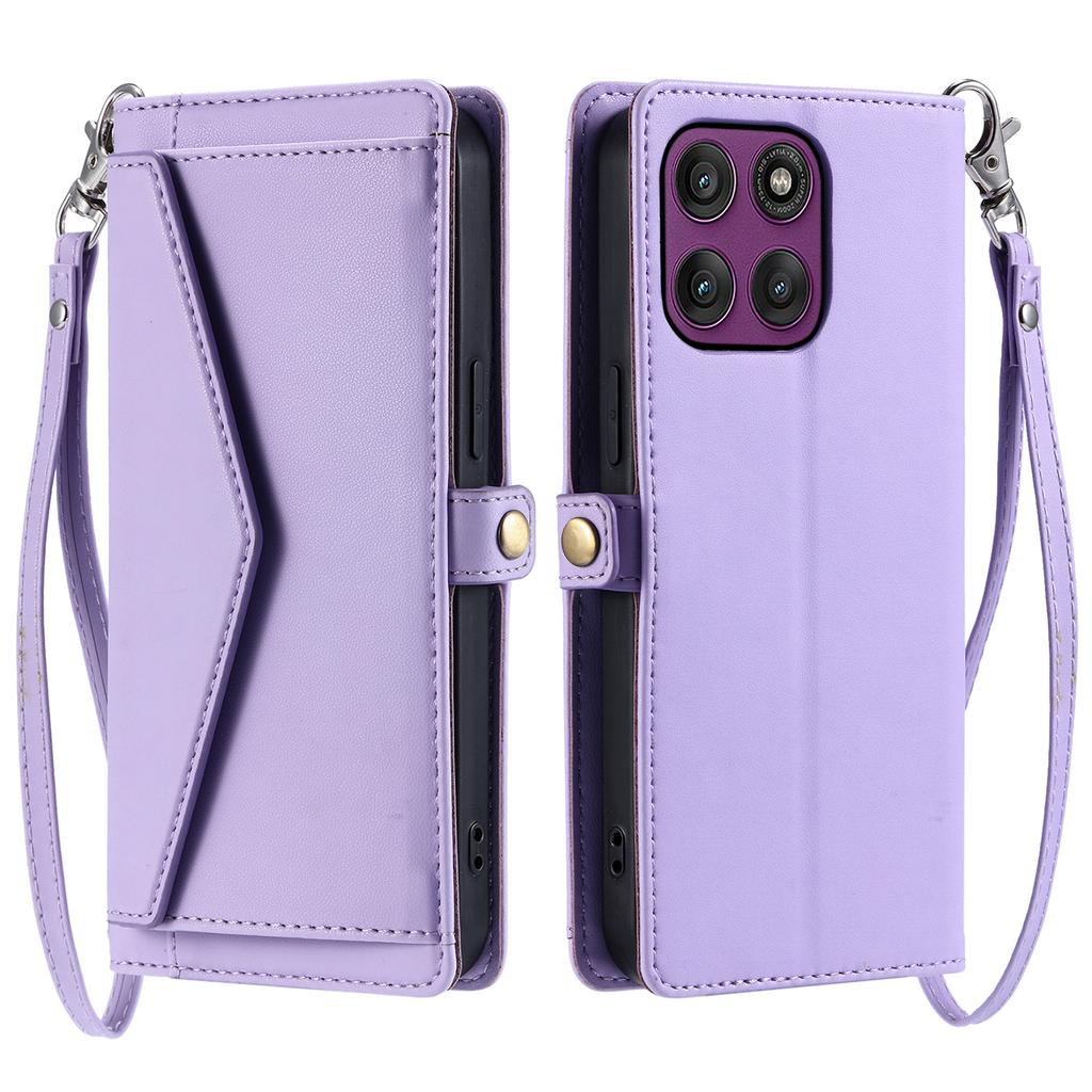 For Motorola Moto G56 5G Leather Case with Wrist Strap Wallet Stand Phone Cover