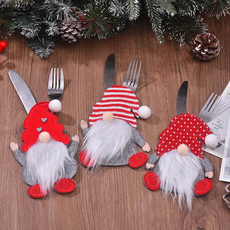 1Pcs 3D Cutlery Pouch Decorative Items Santa Claus Christmas Decorations Dwarf Cartoon Creative Indoor Ornaments Knife and Fork Bag Accessory