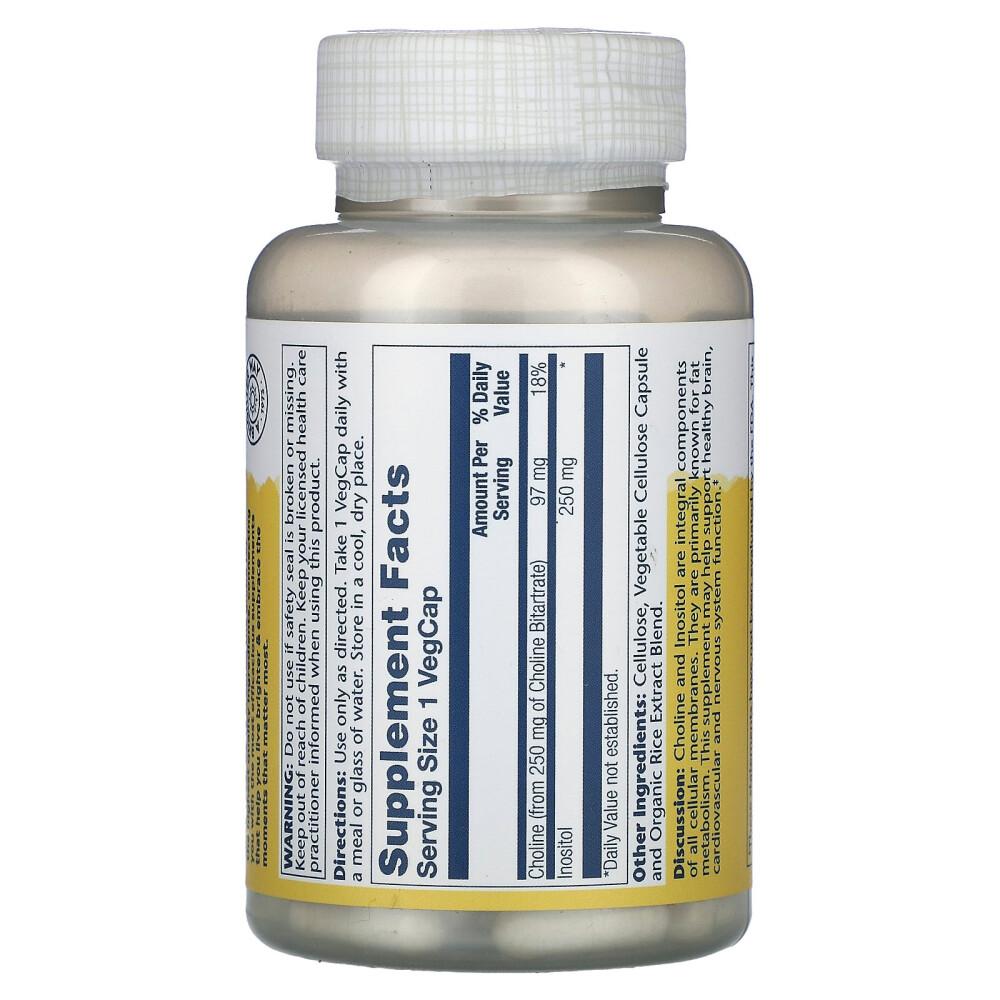 Solaray Choline & Inositol 250mg Veggie Capsules, 100 Counts