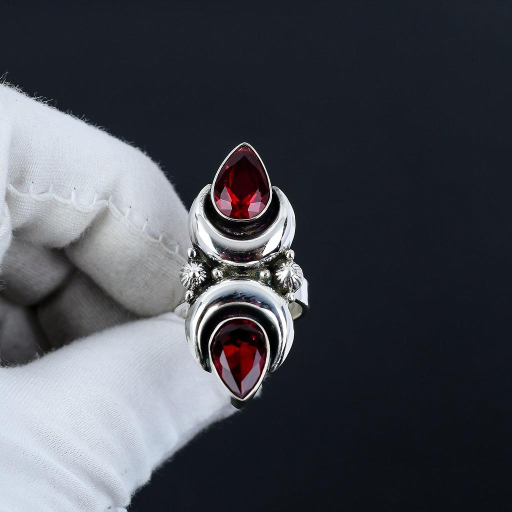 Кольцо из серебра 925 пробы с гранатовым камнем, регулируемое по размеру — подходит для размеров США от 6 до 10 — украшения ручной работы в стиле бохо для женщин и мужчин, подарки на День святого Валентина