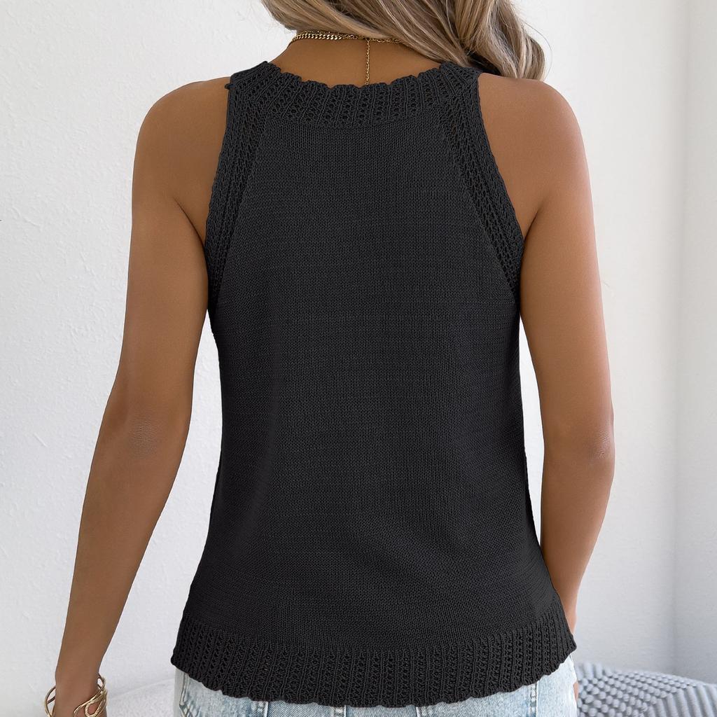 Женский свободный повседневный однотонный трикотажный топ без рукавов с открытыми плечами