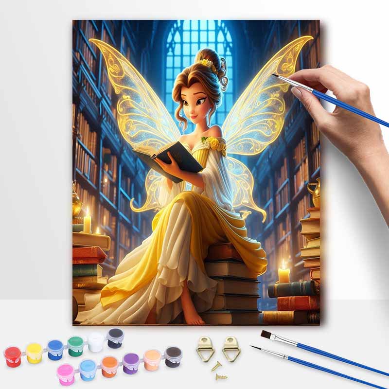 Disney Belle fairy reading in library oil painting art painting kit handmade diy gift home decoration wall decor craft supplies kit