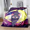 Anime Sailor Moon Artemis Cat Flannel Blanket, Blue Star Sky Wink Cat Throw Blanket