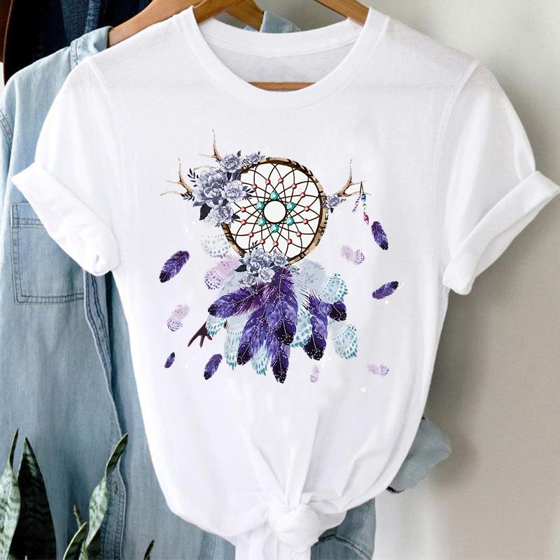 Акварель Dream Web Прекрасный стиль Тенденция Женская футболка с принтом Футболка Летняя мода Футболка с коротким рукавом Женская одежда Повседневная футболка с рисунком