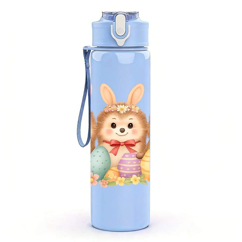 1PC Three Easter Egg Bunnies 750ml Color Plastic Sports Water Bottle Leakproof Flip Straw Lid Suitable for Sports Office Home Use