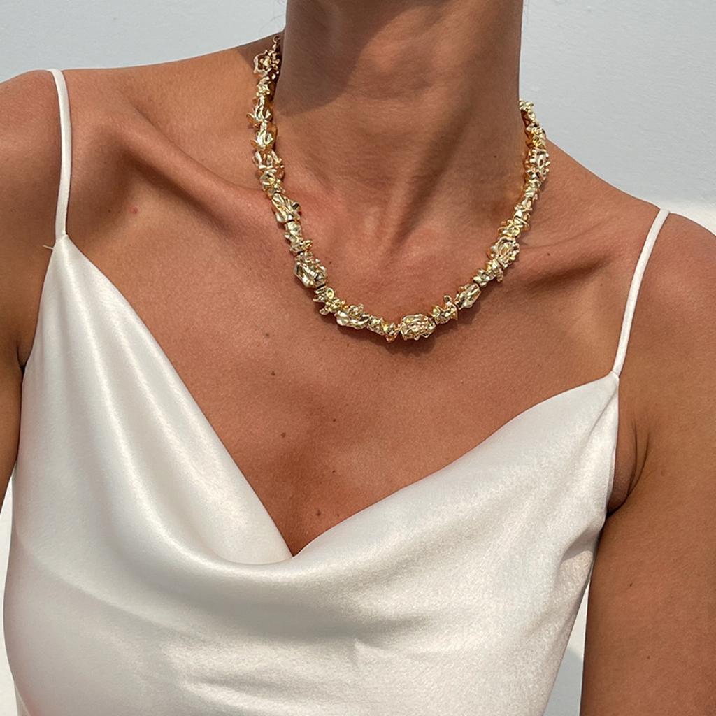 Exaggerated Sense Pleated Metal Wind Choker Simple Lava Irregular Collar Set Personalised Niche Design Trend Necklace Set for Women