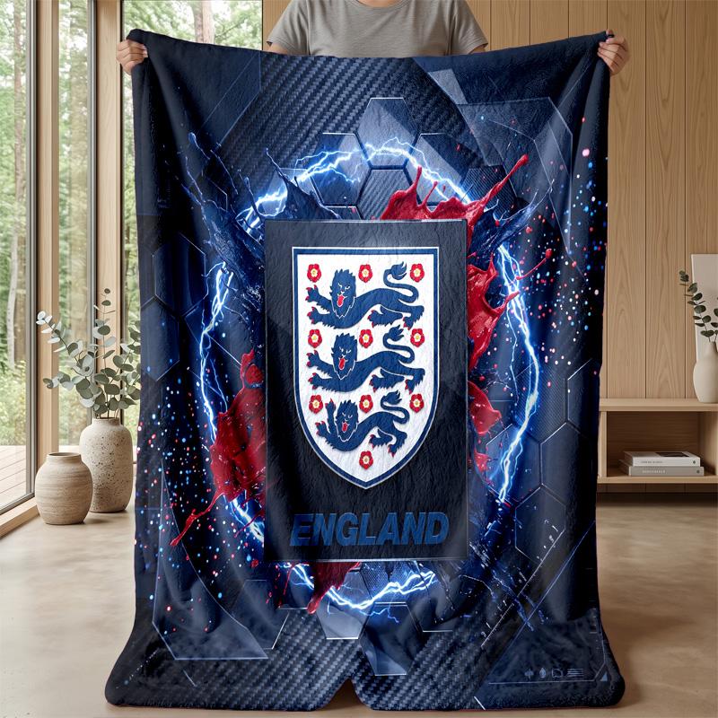 England Football Printed Flannel Blanket Skin Friendly Warm Decorative Throw for Indoor Couch Bed Daily Use